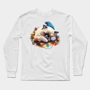 Lazy Birman Cat At Christmas Long Sleeve T-Shirt